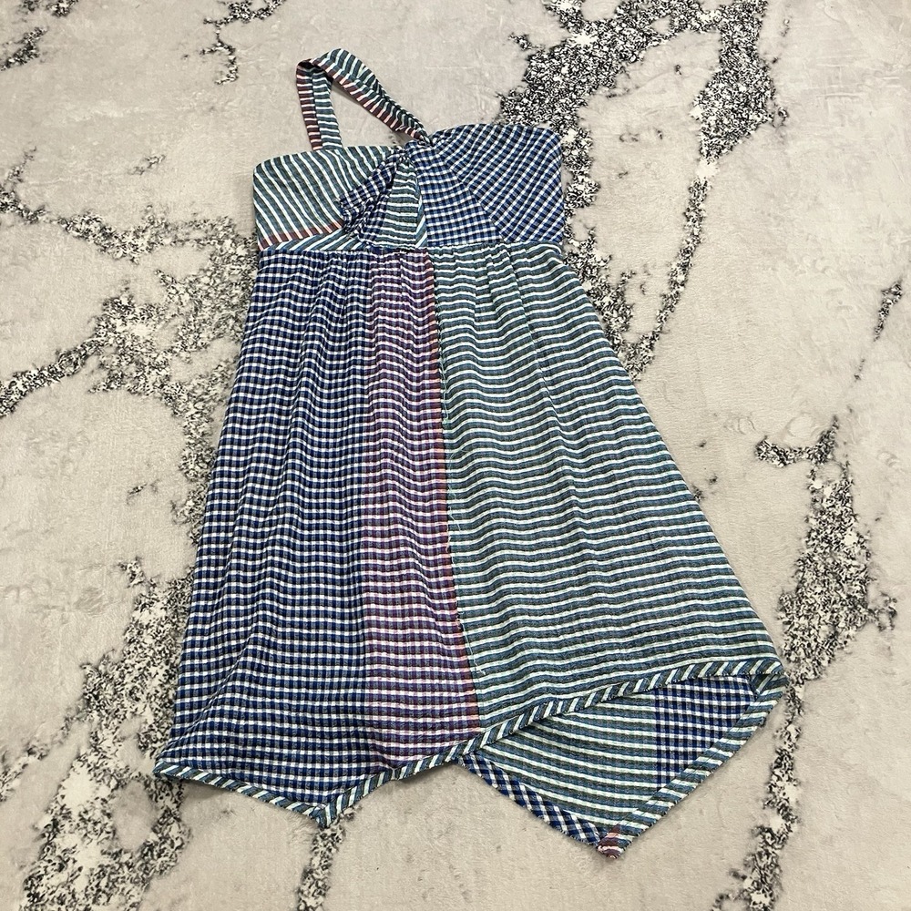 Maeve Patchwork Gingham One Shoulder Handkerchief Midi Dress Womens‎ 14